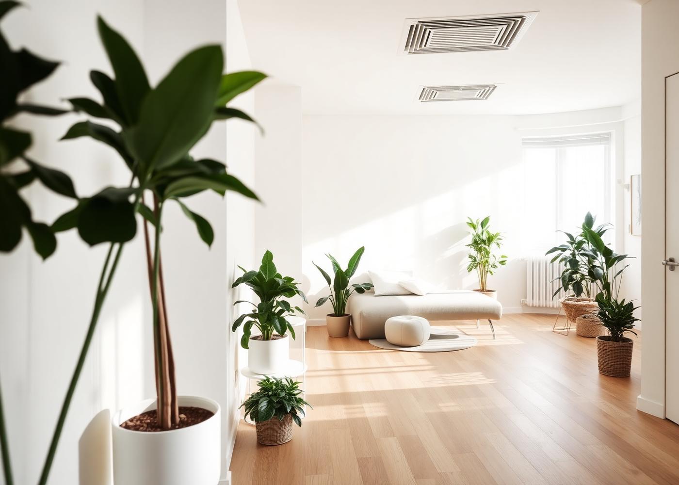 Bright clinic interior with plants and natural light